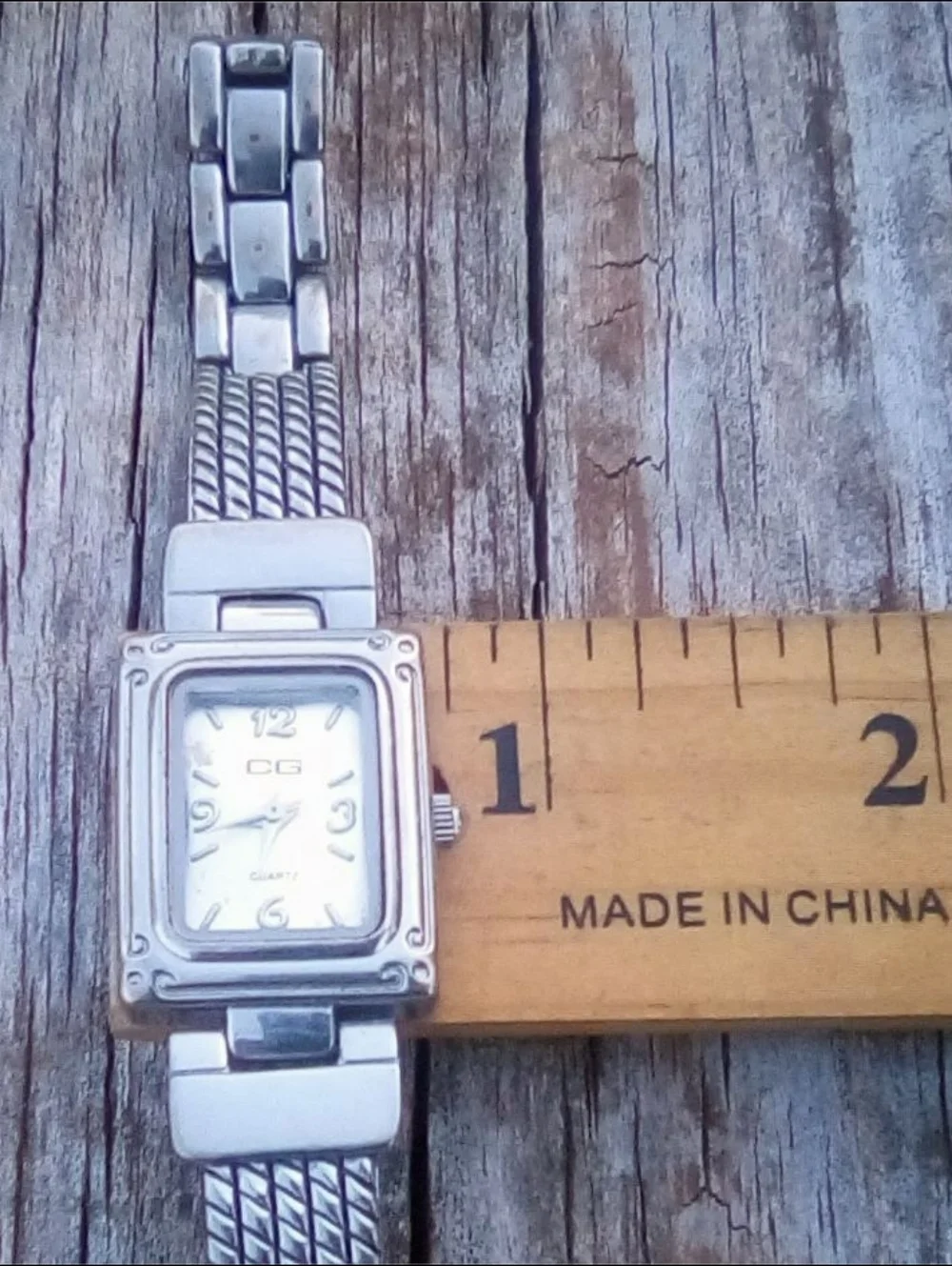 Vintage CG Quartz Watch Silver Tone Square White Dial Link Bracelet 7 In